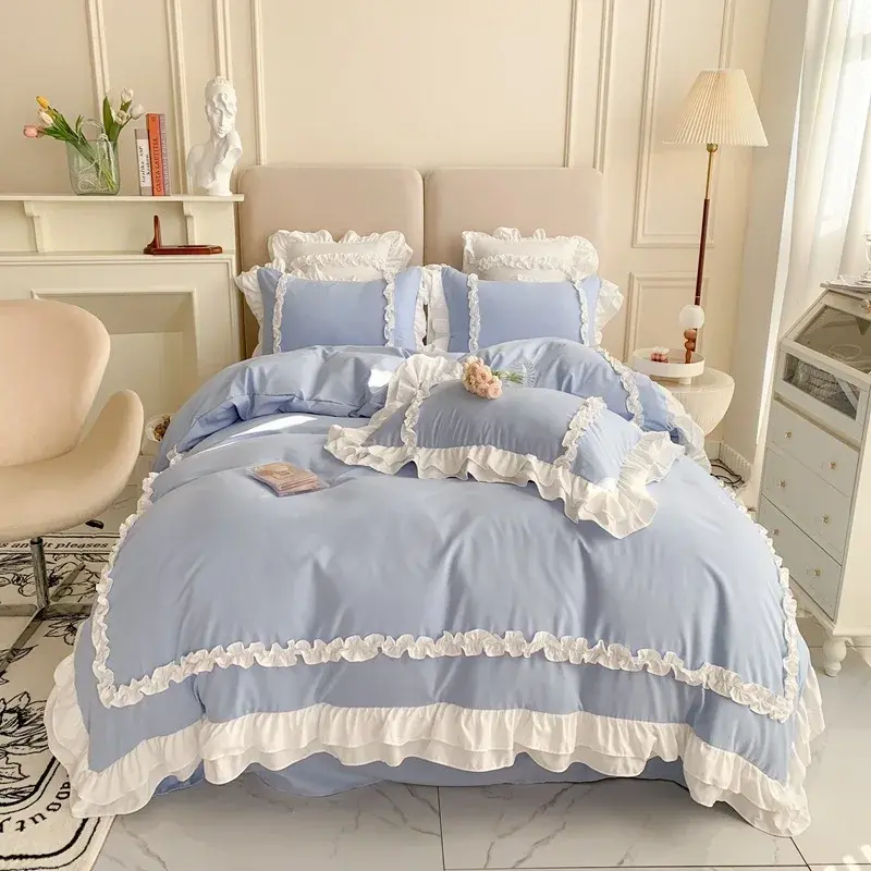 Thumbnail: Elegant Lace Bedding Sets Luxury Bed Linen Princess Washed Cotton Ruffle Duvet C