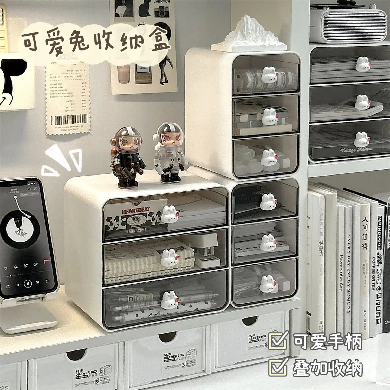 Desktop Drawer Box Desk Pen Holder Hair Accessories Storage Shelf Cosmetic Stati