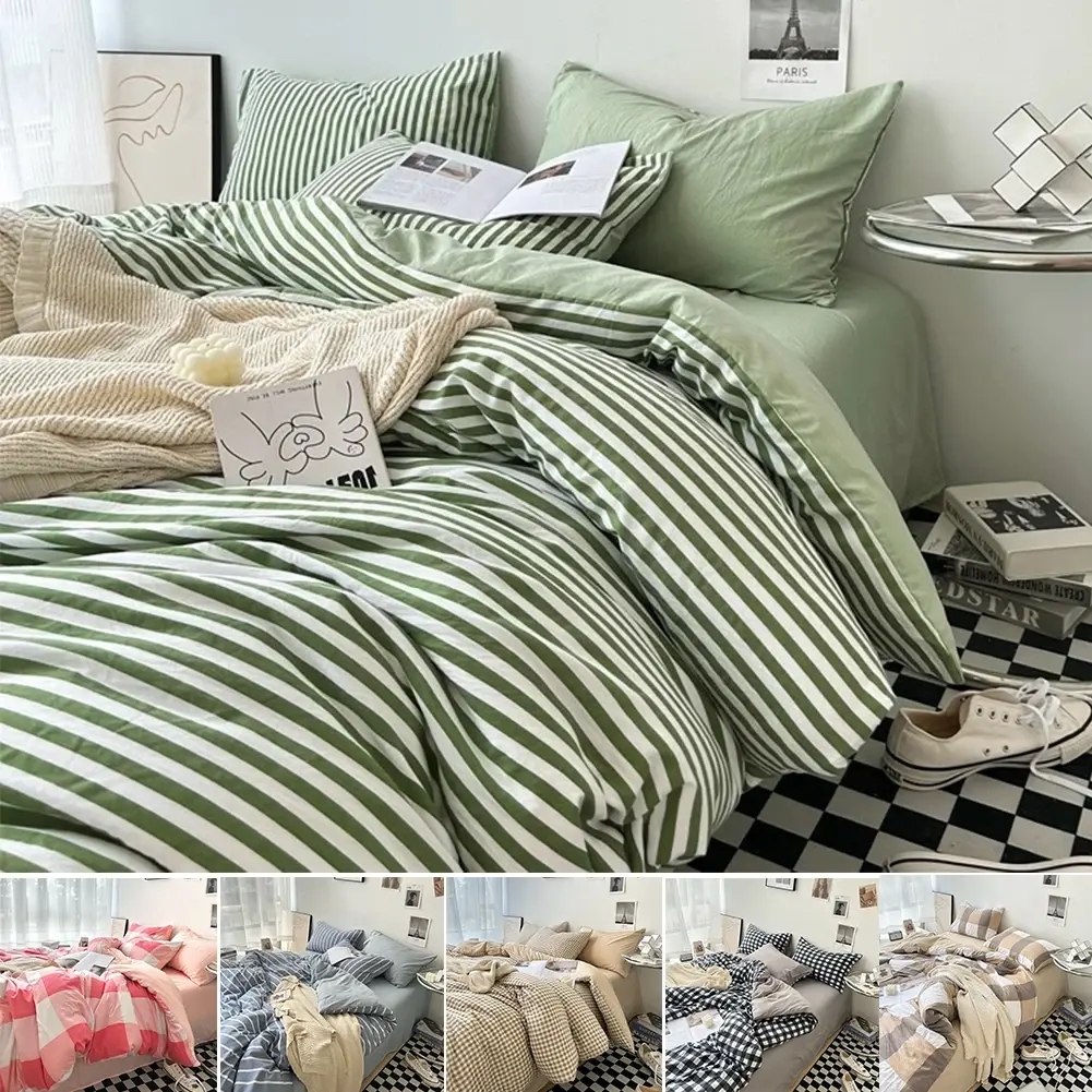 Stripe Bedding Comforter Set with Pillowcase bed sheet Single Full Size Bed Line