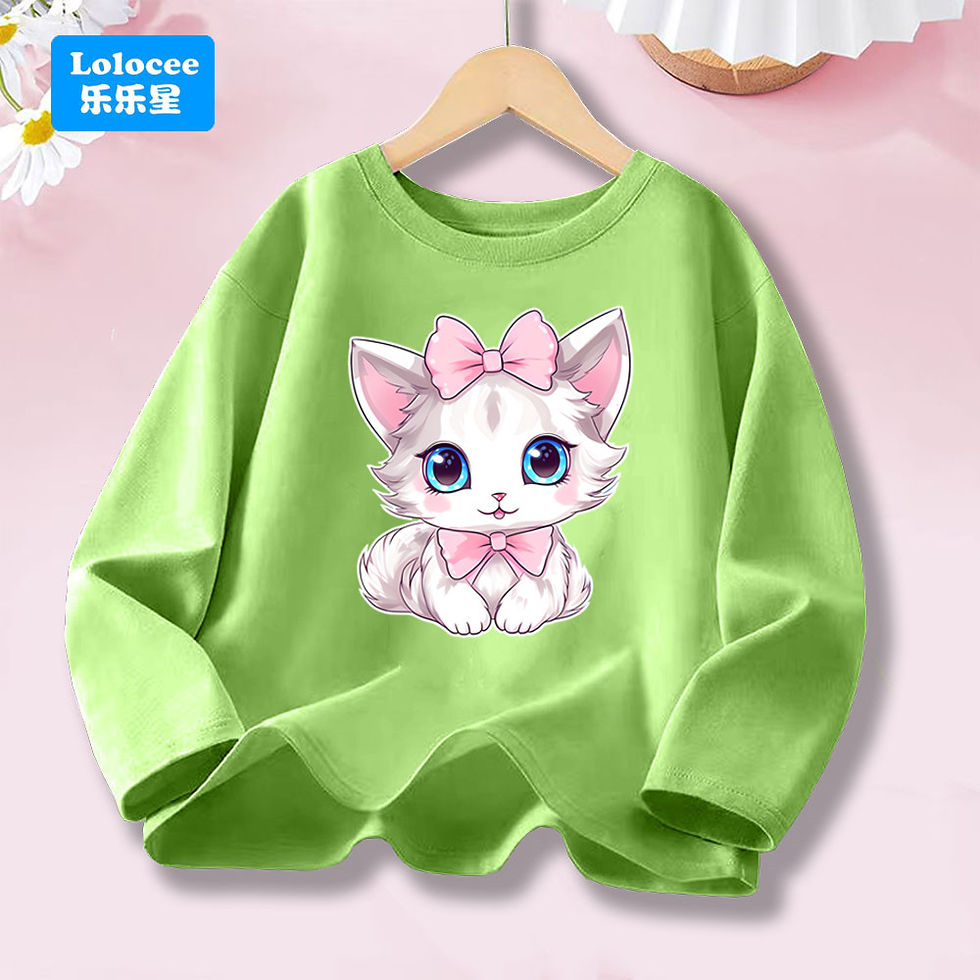 الصورة المصغرة: Spring Fall Kids Long Sleeve T-Shirt Cute Juice Cat Print Street Crew Neck Pullo