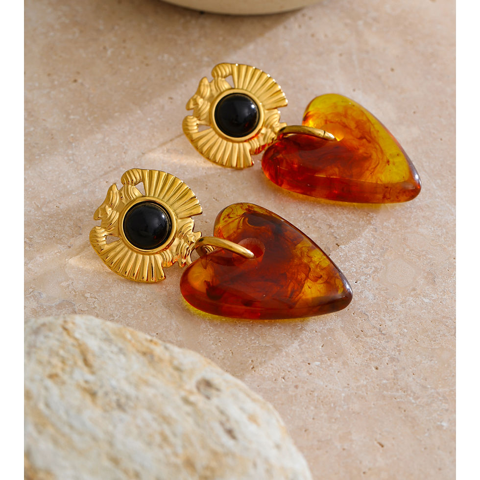 الصورة المصغرة: Yhpup Fashion Amber Resin Acrylic Flower Heart Drop Earrings 2025 Women Stainles