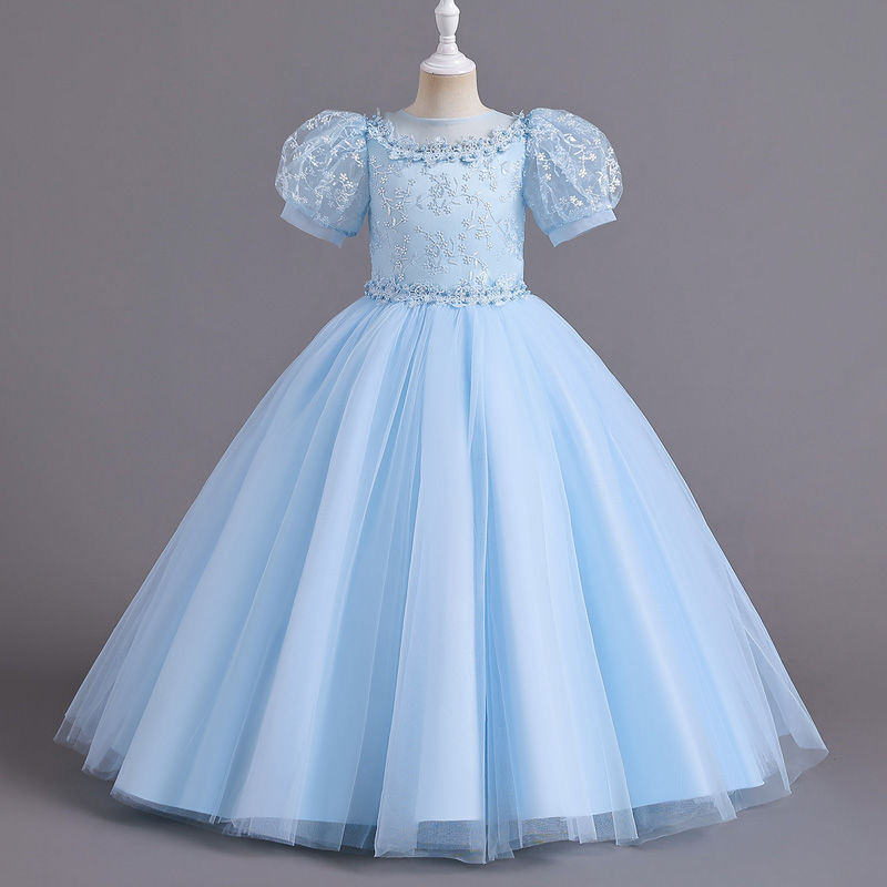 الصورة المصغرة: 8901 Children's Dress for Girls' 4-12 years old Princess Sequin Bubble Sleeve Lo