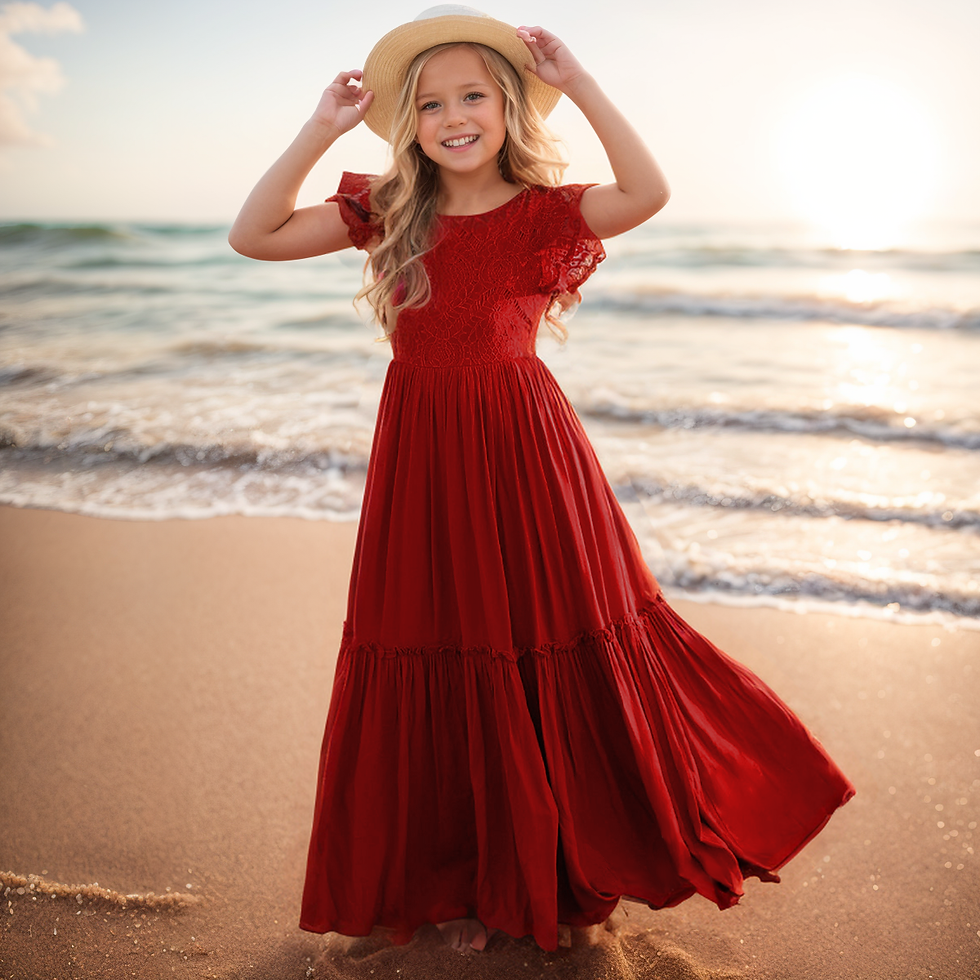 الصورة المصغرة: 3-14 years Girls New Lace Bohemia Long Dresses Baby Kids Flower Wedding Princess