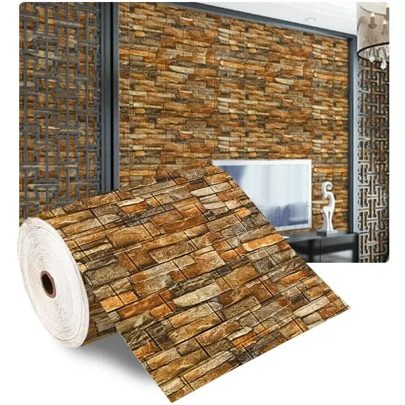 Thumbnail: 70cmx1/5/10m 3D Wallpaper Decoration Self-adhesive Antique Foam Brick Wallpaper 