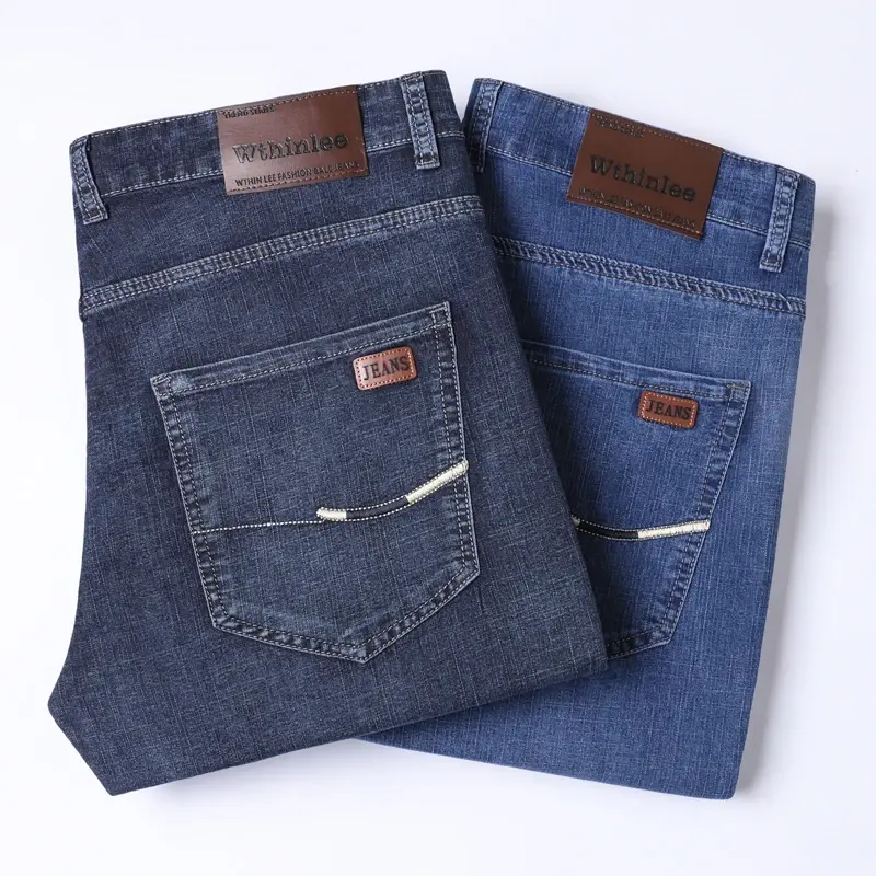 2025 New Men's Denim Pants Business Style Elastic Regular Fit Straight Business