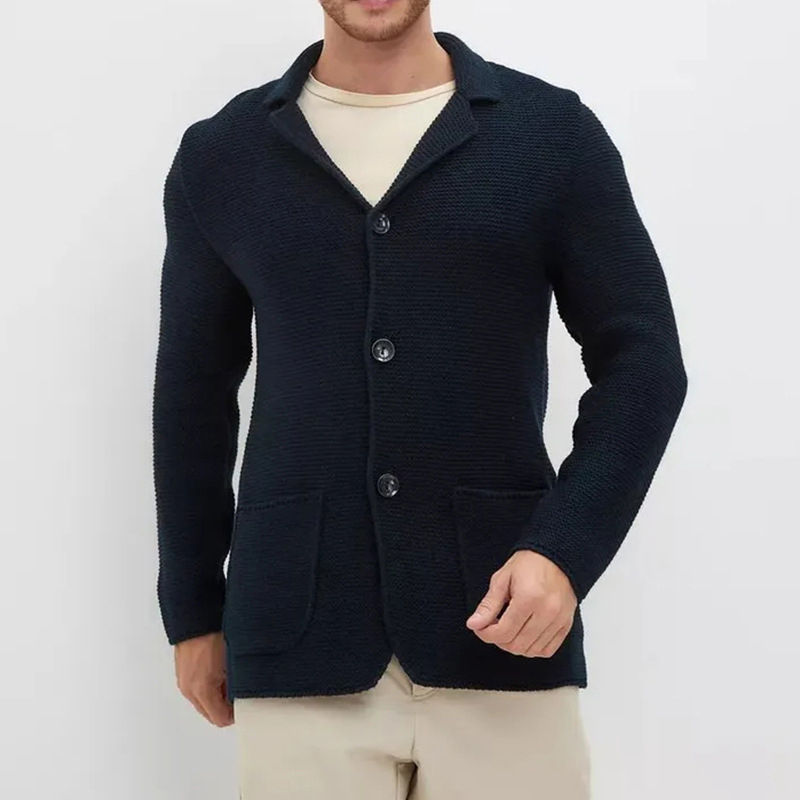 الصورة المصغرة: Autumn Daily Leisure Mens Knit Cardigan Tops Trendy Turn-down Collar Button-up S