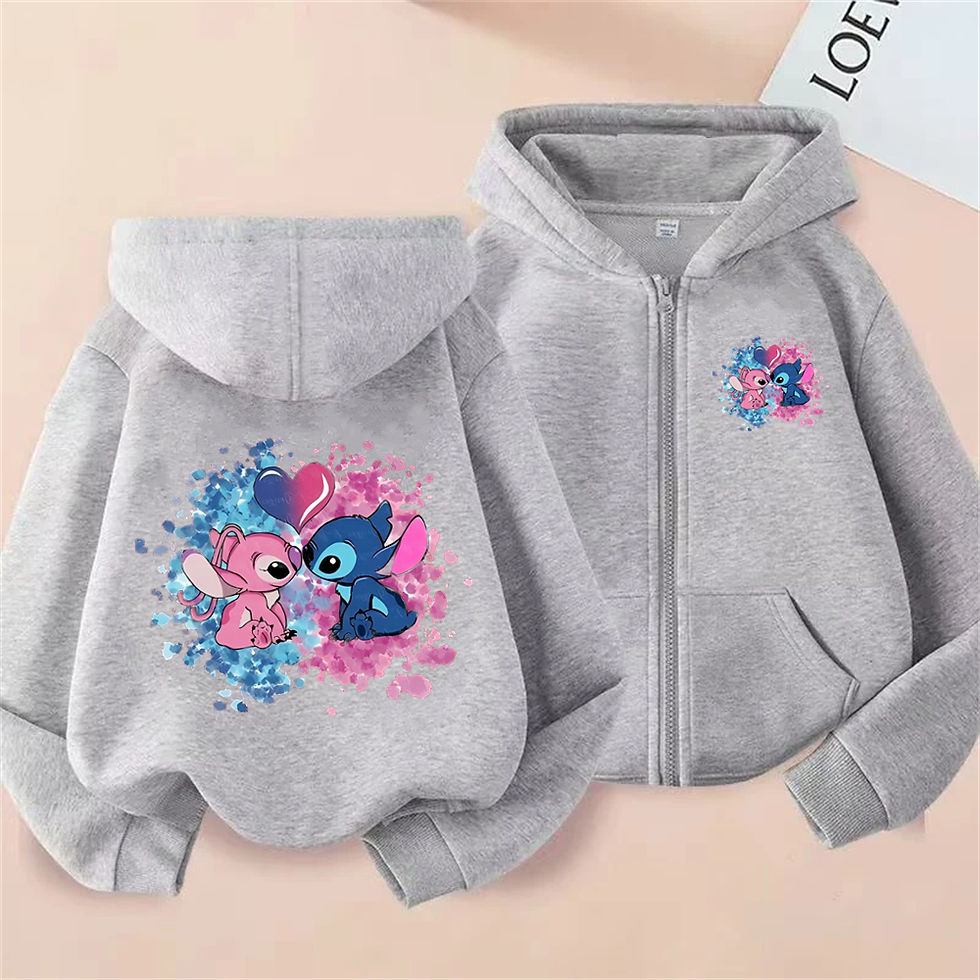 الصورة المصغرة: New Stitch Zipper Hoodies Girls Pink Sweatshirt Autumn Winter Long Sleeve Haraju