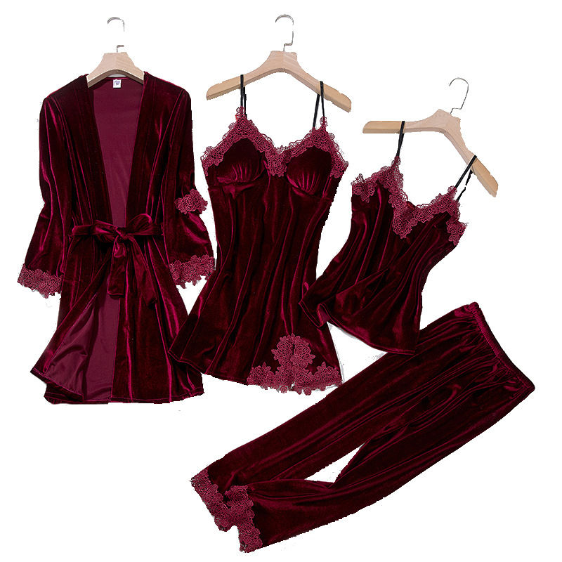 TOP Casual Velour Home Clothing 4pcs Sleep Set Intimate Lingerie Women Pajamas S