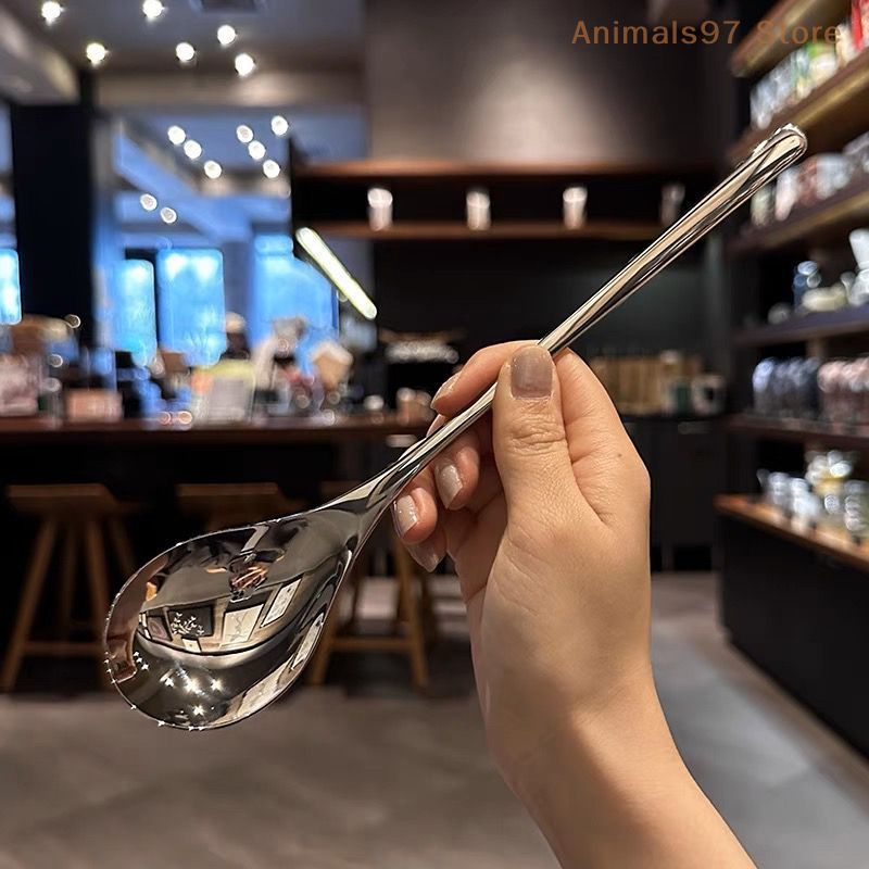 Stainless Steel Round Spoon Net Red Golden Dinner Long Handle Stirring Dessert S