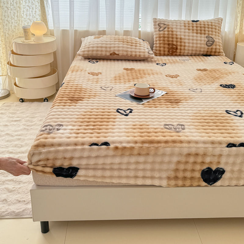 Thumbnail: Fluffy Plush Fitted Bed Sheet Cartoon Long Hair Fleece Bed Cover for Double Bed 