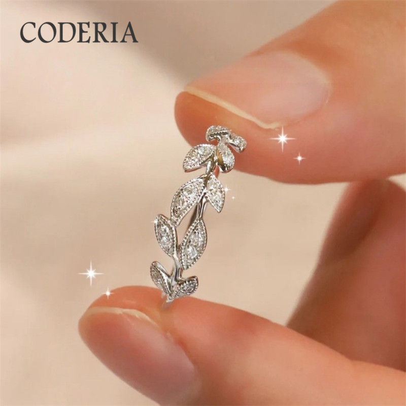 Total 0.3ct Moissanite Tree Leaf Ring Silver S925 18K White Gold Plated High Qua