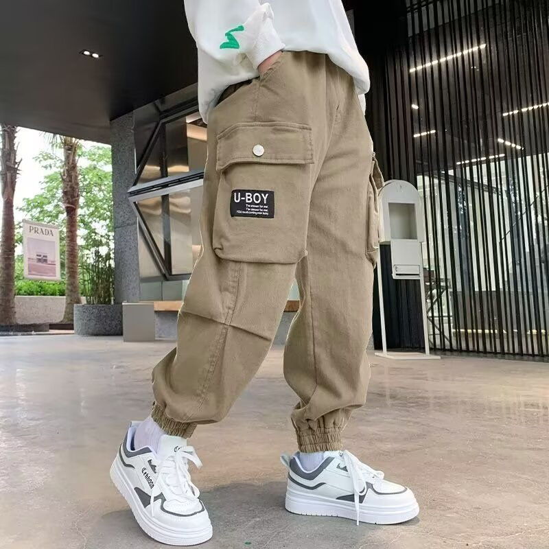 الصورة المصغرة: Multiple Pockets Boy Cargo Pants Children Casual Sweatpants Three-dimensional Hi