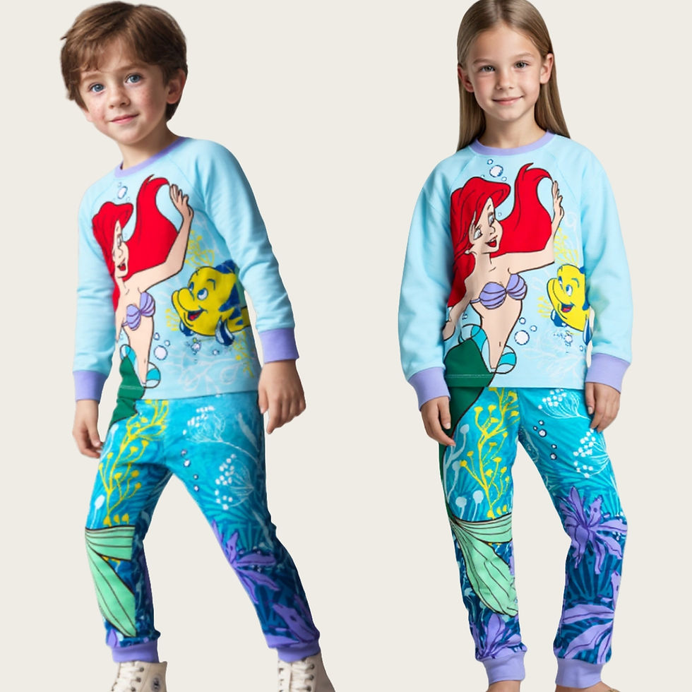 Children's Pajama Set Boys and Girls Full Print Cotton Mermaid Cartoon Pajama 2p