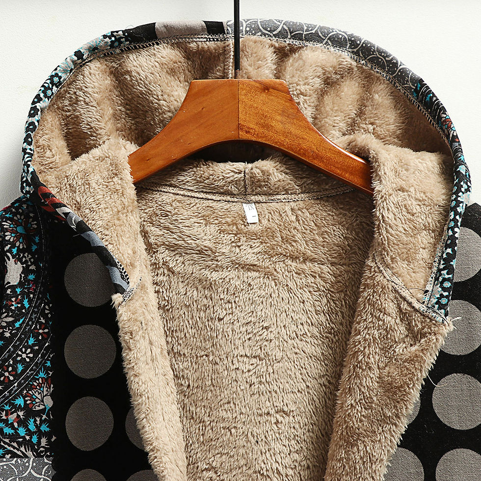الصورة المصغرة: Women's Long Plush Jacket with Cotton and Linen Print Hooded Sweatshirt for Warm