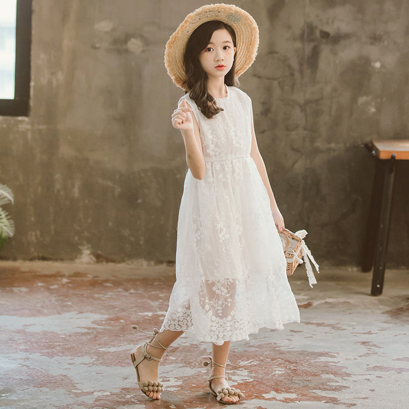 الصورة المصغرة: Girls Spring and Summer Water-Soluble Long-Sleeved Lace Skirt Children's Clothin
