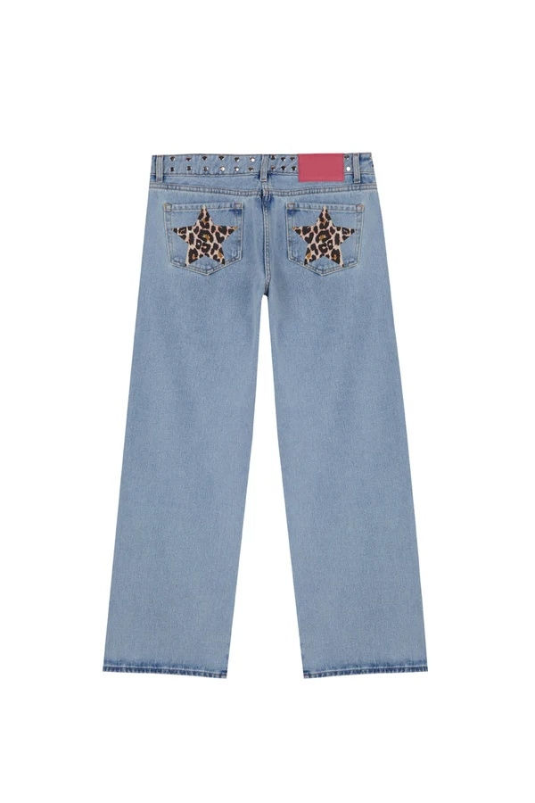 الصورة المصغرة: Vintage Five-Pointed Star Print High Waited Jeans Woman Street Harajuku Baggy Je