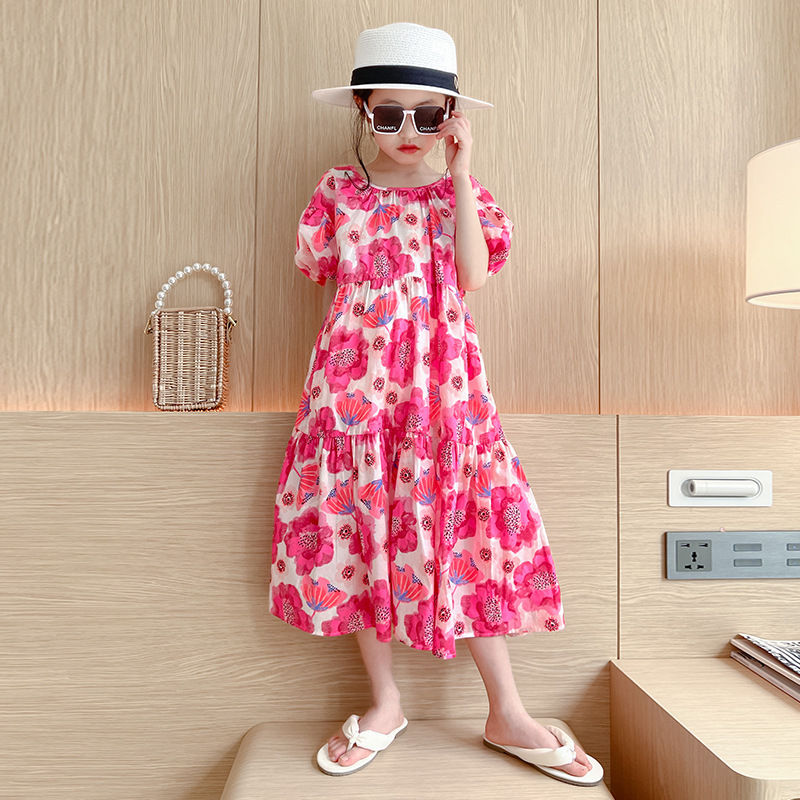 الصورة المصغرة: Girl's Large Flower Dress 2025 New Summer Children's Foreign-Style Loose Korean 