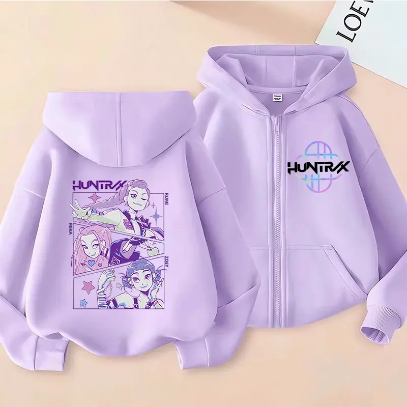 الصورة المصغرة: Y2k Zip Up Sweatshirts Kpop Demon Hunters Hoodie Coat Children Clothes Kid Girl 