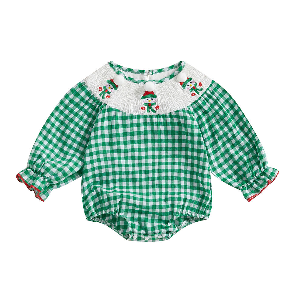 الصورة المصغرة: 0-24 Months Baby Christmas Romper Snowman Embroidery Long Sleeve Round Neck Plai