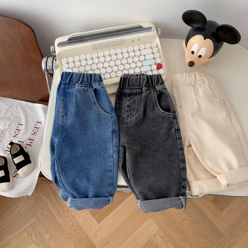 Thumbnail: 2024 Spring Baby Pants Solid Color Kids Jeans Fashion Boys Casual Pants Girls Lo