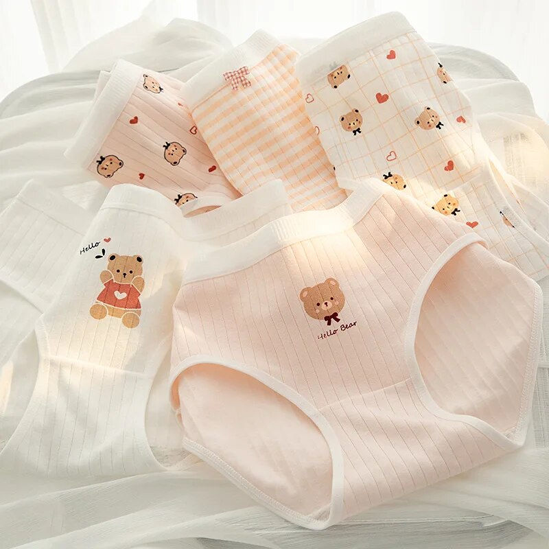 الصورة المصغرة: 5Pcs/set Cute Cartoon Women's Cotton Underwear Breathable Girls Briefs Bow Lovel