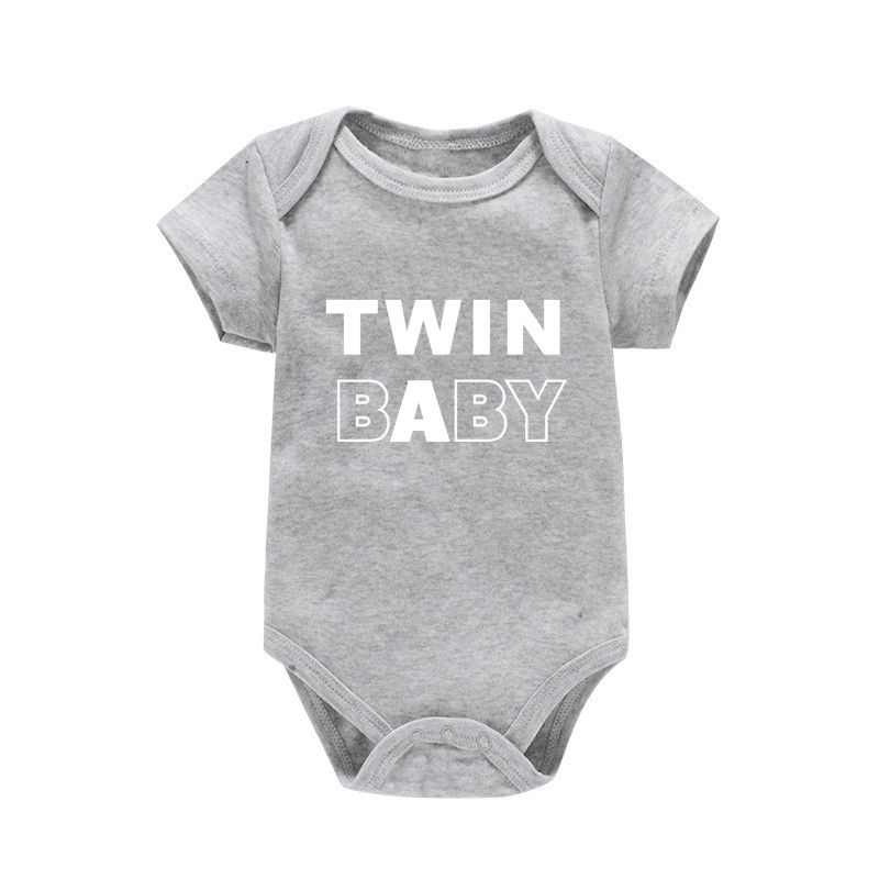 الصورة المصغرة: Funny Twin Baby A/B Baby Girls Boys Summer Cotton Short Sleeves Jumpsuit Twins B