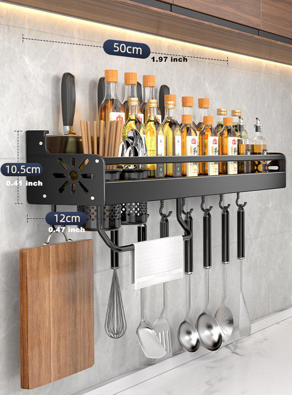 Thumbnail: Kitchen Organizer Shelf Wall-mounted Spice Storage Rack Kitchen Knife Holder Wal