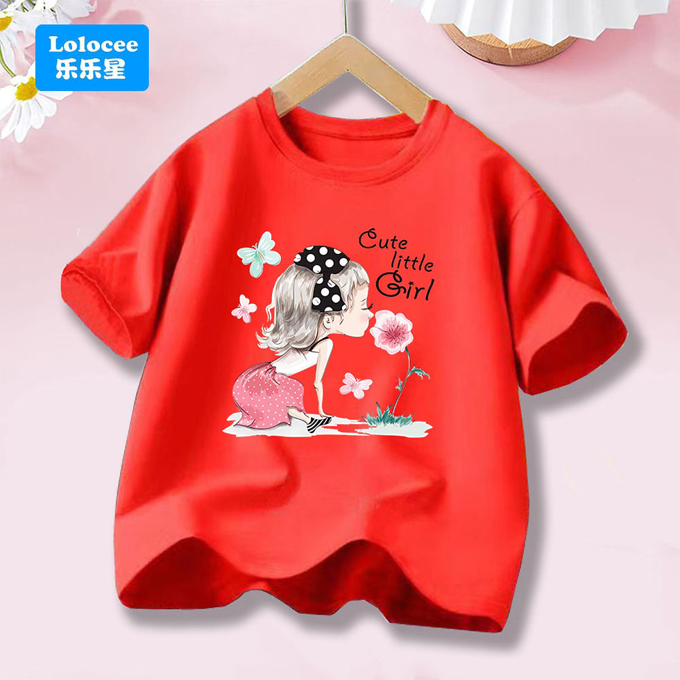 الصورة المصغرة: Girls' Fashion Short Sleeve T - Shirt Cute Little Girl & Flower Cartoon Print Ca