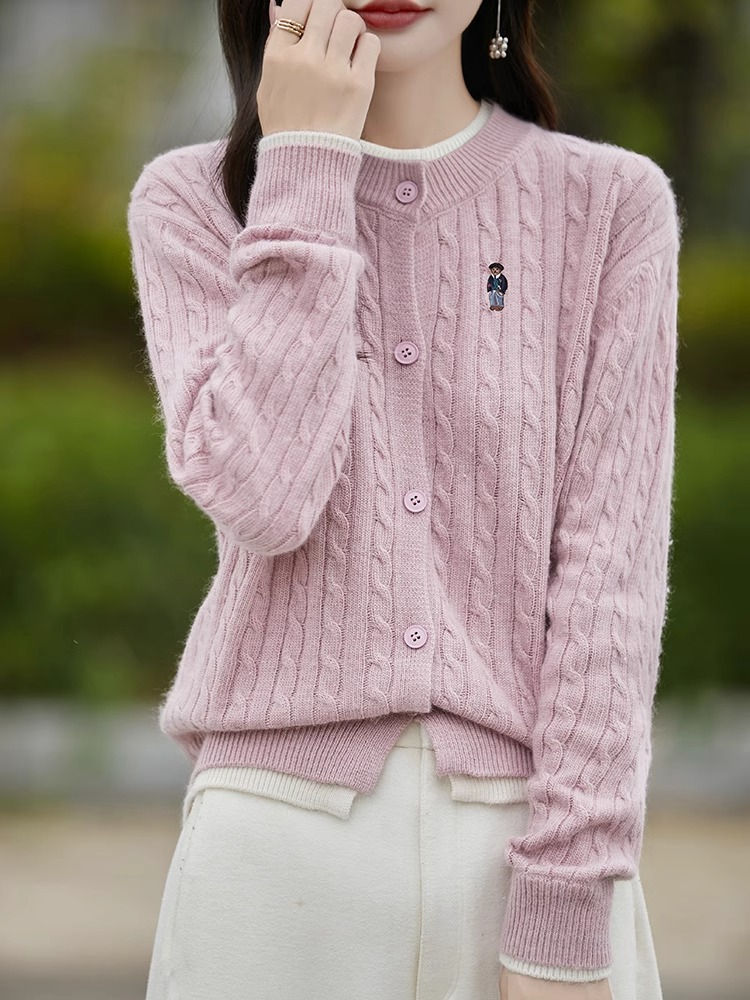 الصورة المصغرة: Autumn Winter Knitted Embroidered Cardigan Sweater Base Layer College Sle Warm L