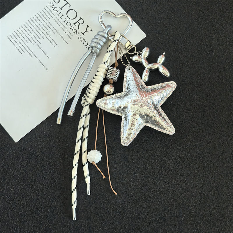 الصورة المصغرة: Leather Starfish Bag Charm Cute Leopard Bear Rainbow Decorative Keychain Decorat