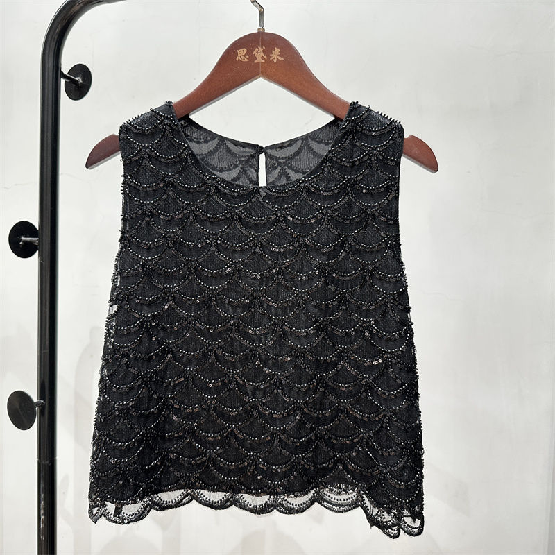 الصورة المصغرة: Bling Bling Sequined Tanks Tops Women Fashion Heavy Industry Double-sided Beaded