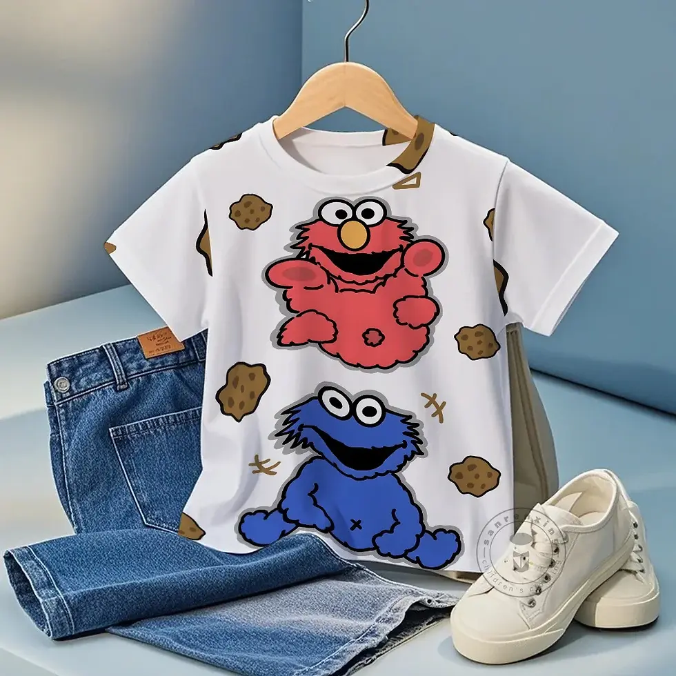 الصورة المصغرة: Adorable Sesame Street Cartoon T-Shirt Summer Fashion For Boys Girls Kids 3D Pri