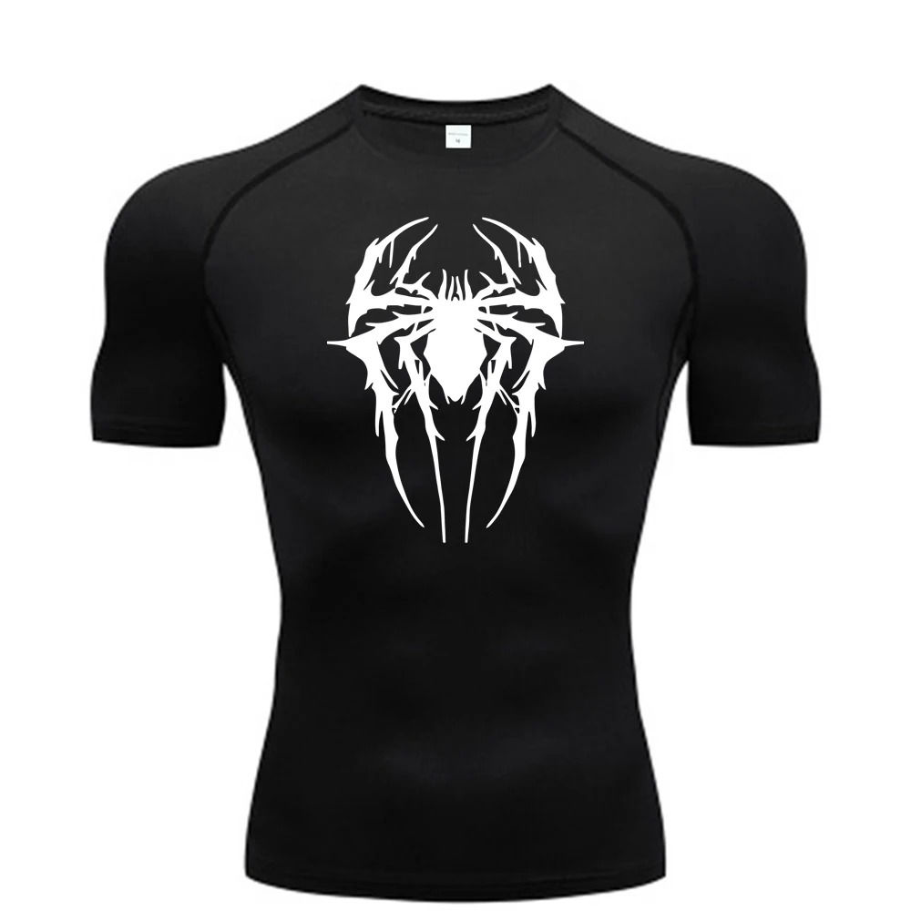 Men's Spider-printed Compressed Shirt, Fitness Sports, Running T-shirts, Fitness