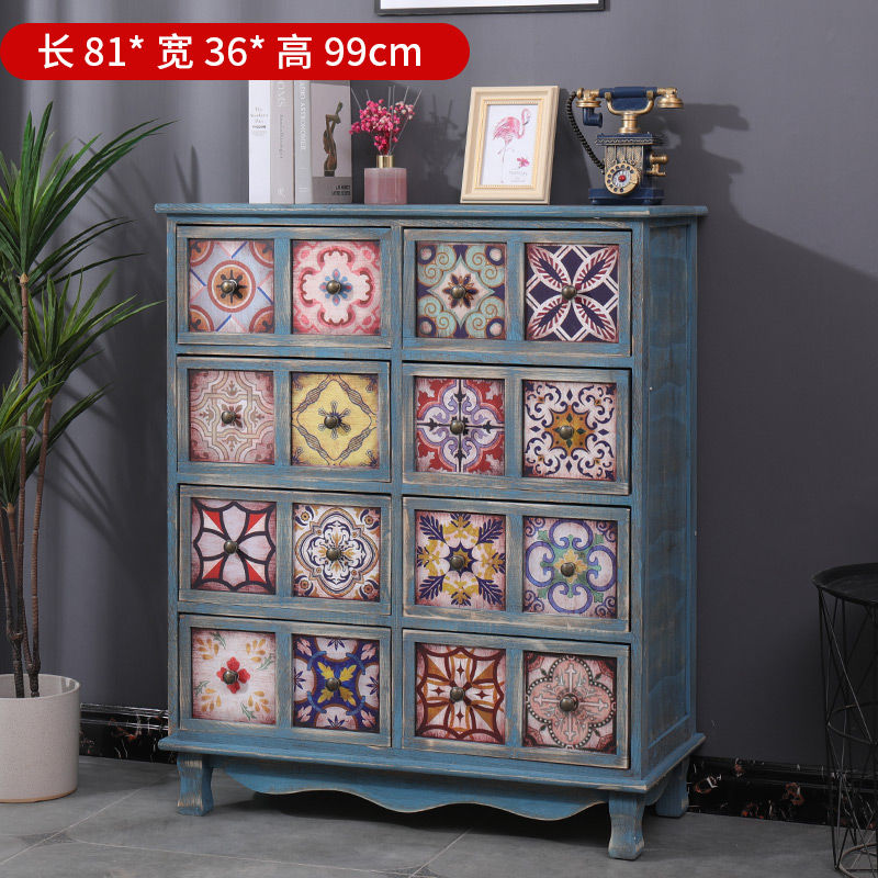الصورة المصغرة: Retro chest cabinet Solid wood locker Painted cabinet Bedside table Small multi-