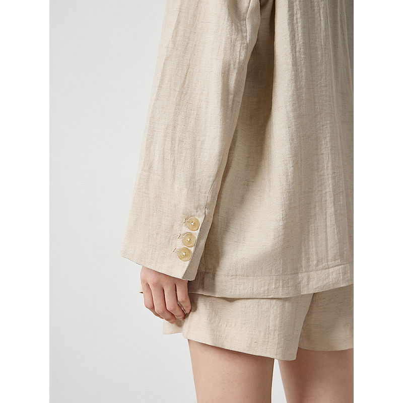 الصورة المصغرة: TOYOUTH Women Blazer 2024 Summer New Linen Office Lady Turn Down Collar Working 