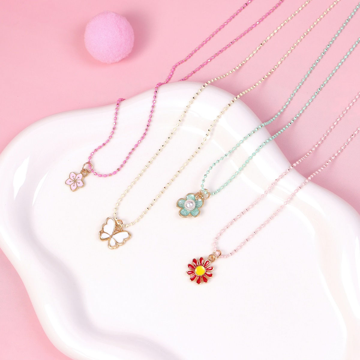 4pcs Kids Flower Butterfly Necklaces Cute Colorful Bead Design for Girls Perfect