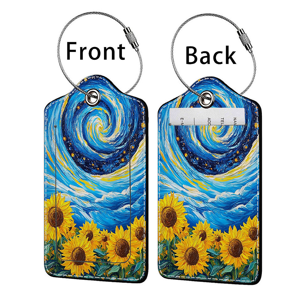 الصورة المصغرة: Beautiful sunflower Stamped Leather Business Luggage Tag Suitcase Address Label 