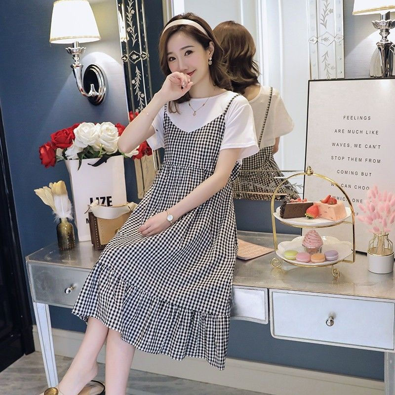 Thumbnail: New Maternity Dress Summer Short-Sleeved Plaid Korean Version Of Loose Large Siz