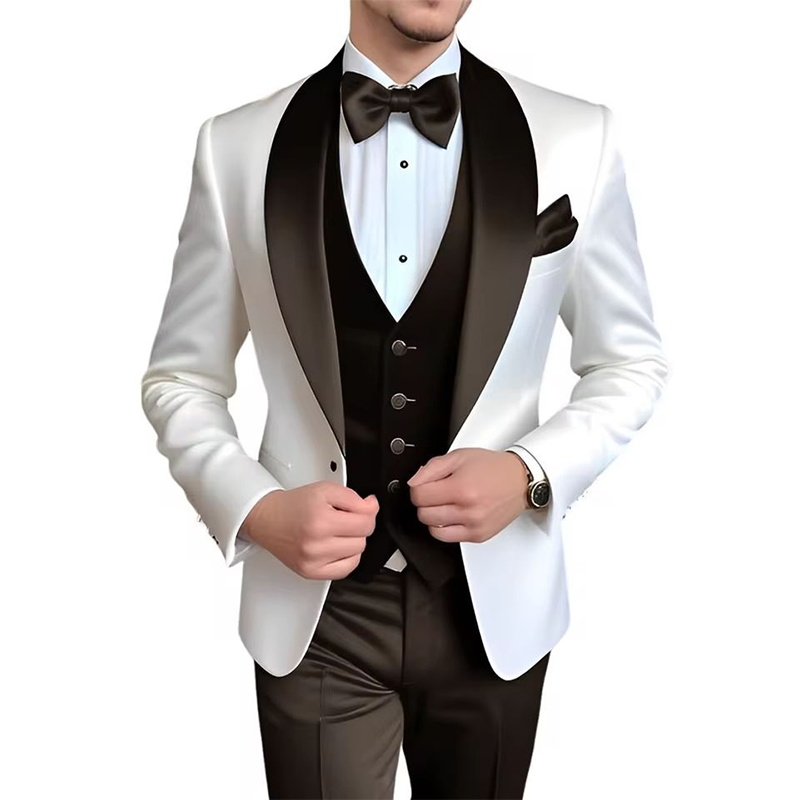 الصورة المصغرة: Men Suits 3 Piece Designer Banquet Tuxedo Blue And White Style Suits Wedding Par