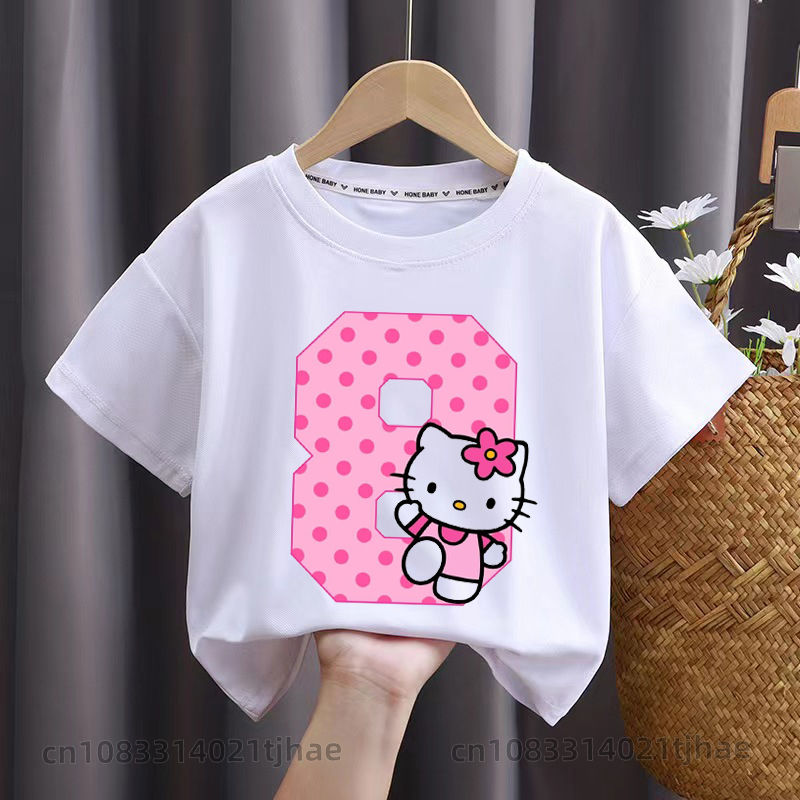الصورة المصغرة: Cute Hello Kitty 0-9 Birthday Kids Tshirts for Girls T-Shirt Tees Baby Party T S