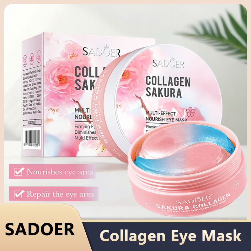 SADOER 60pcs Sakura Collagen Eye Mask Anti Dark Circles Eyes Bags Removal Moistu