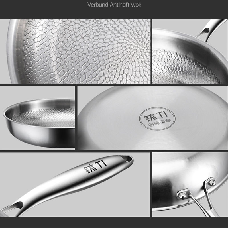 الصورة المصغرة: 26/28/30cm German Pure Titanium Frying Pan Non-stick Frying Pan Uncoated Fish Sc