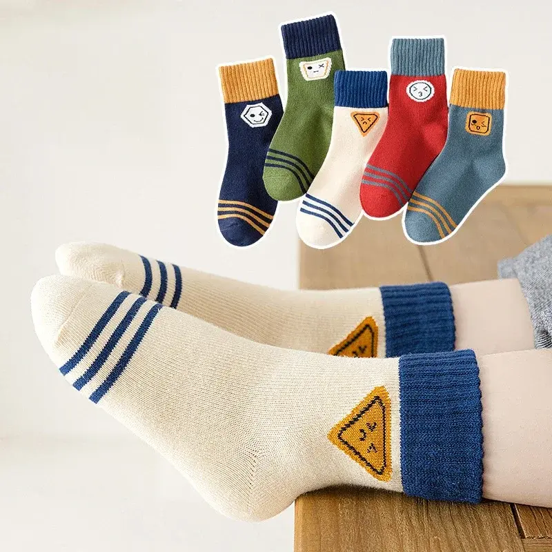 Thumbnail: Kids' Socks 5 Pairs/lot Soft Cotton Thin Socks Spring Autumn Cotton Socks Medium