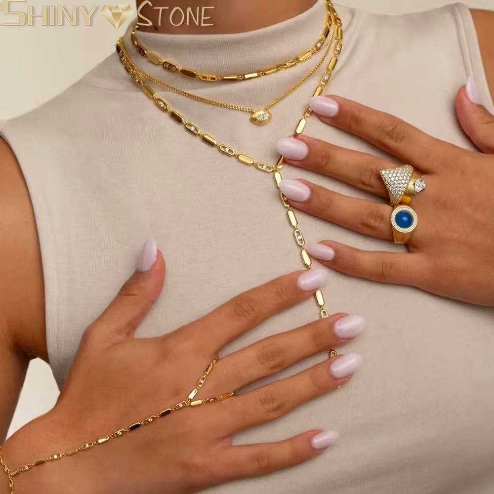 2025 New Micro Pave Cz Geometric Rectangle Bling Charms Link Chain Choker Laria