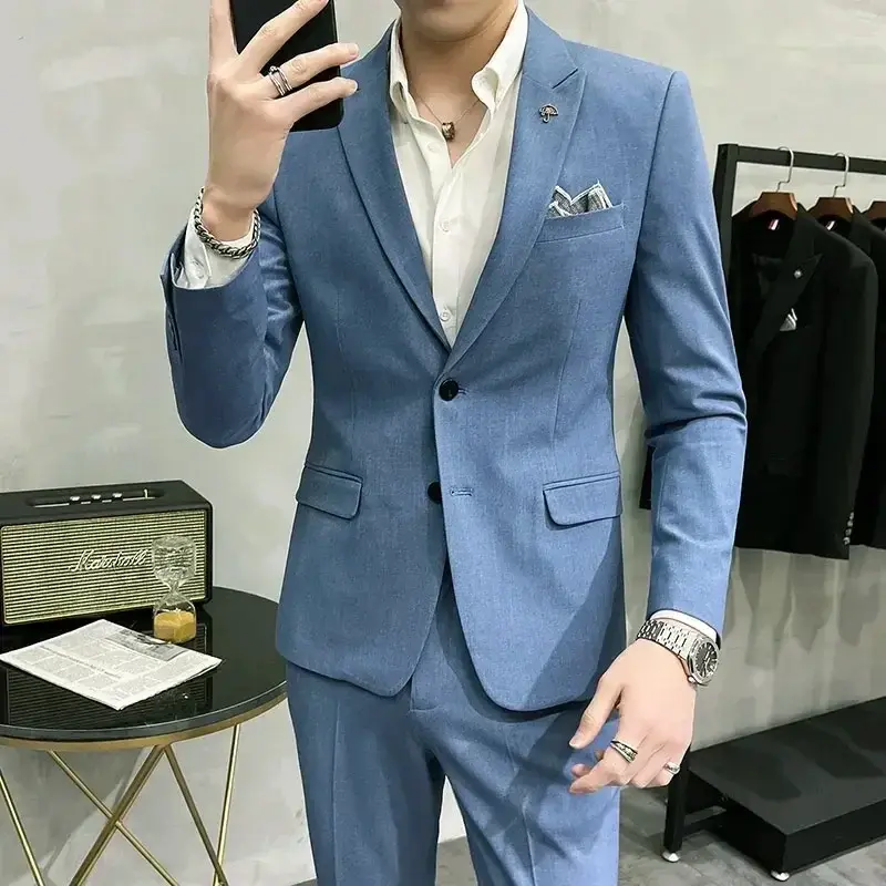 ( Blazer + Pants ) High End Brand Plaid Men's Casual Formal Office Business Suit