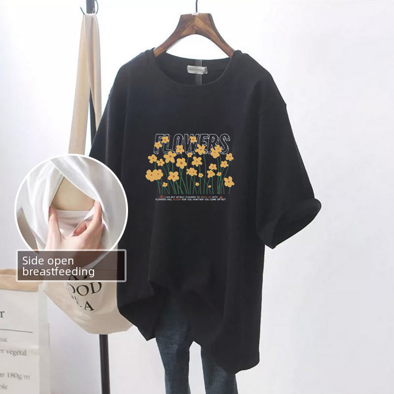 Thumbnail: Short Sleeve Breastfeeding Top Summer Maternity Loose T-shirt Belly Cover Fashio