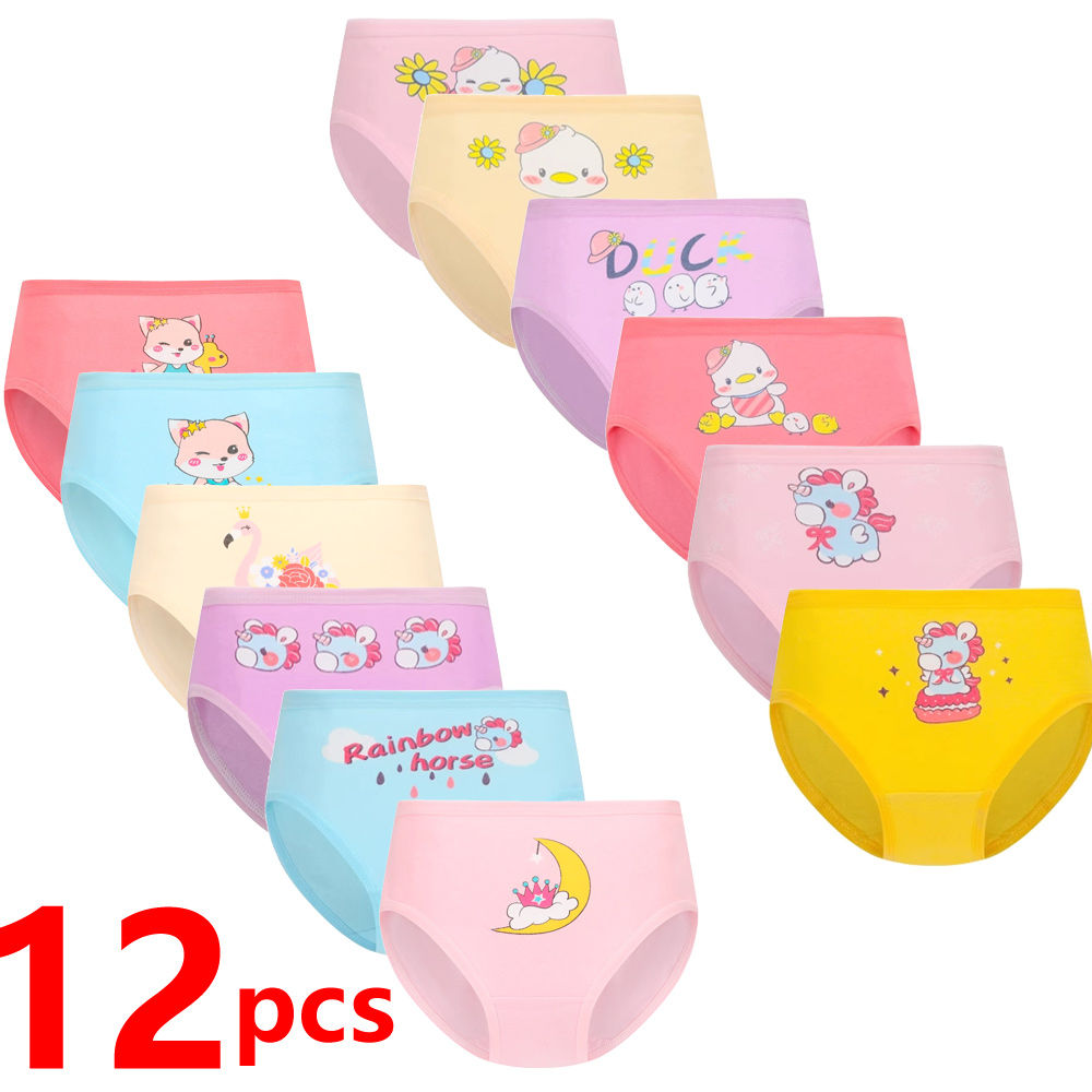 1/4/8/12 Pcs Children Girls Panties Sets Cotton Pretty Cute Cartoon Unicorn Prin