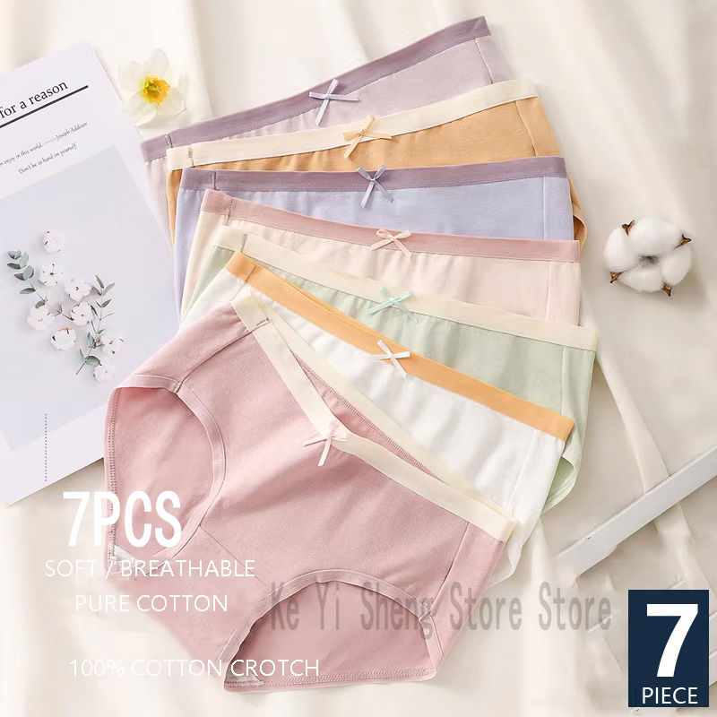 Thumbnail: 7 pieces of women's underwear, pure cotton mid-waist, solid color, simple and co