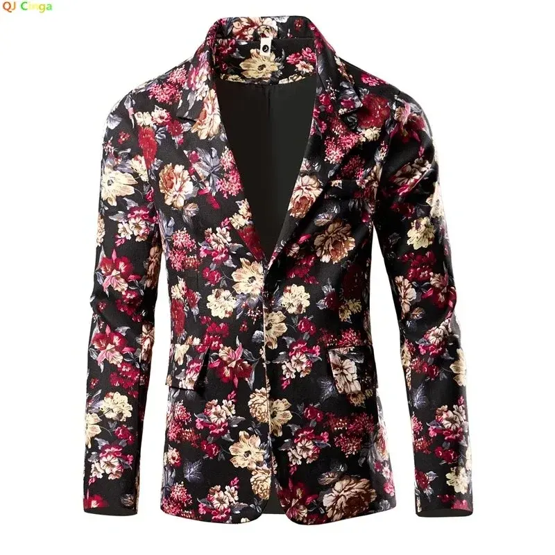 الصورة المصغرة: 2025 New  Men Single Button Printed Suit Jacket, Fashion Casual Cotton Blazers, 