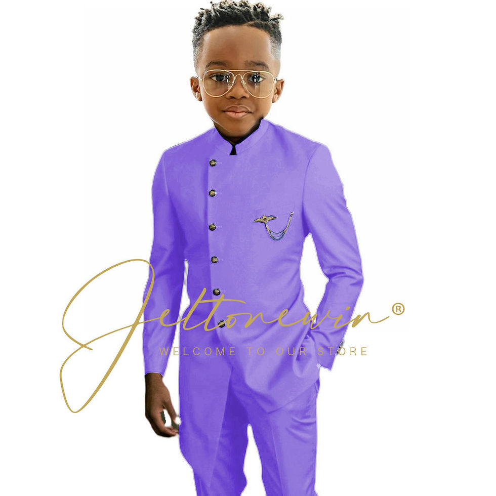 الصورة المصغرة: Royal Blue African Design Boys Suits Set For Wedding Formal Tuxedo Kids Costume 